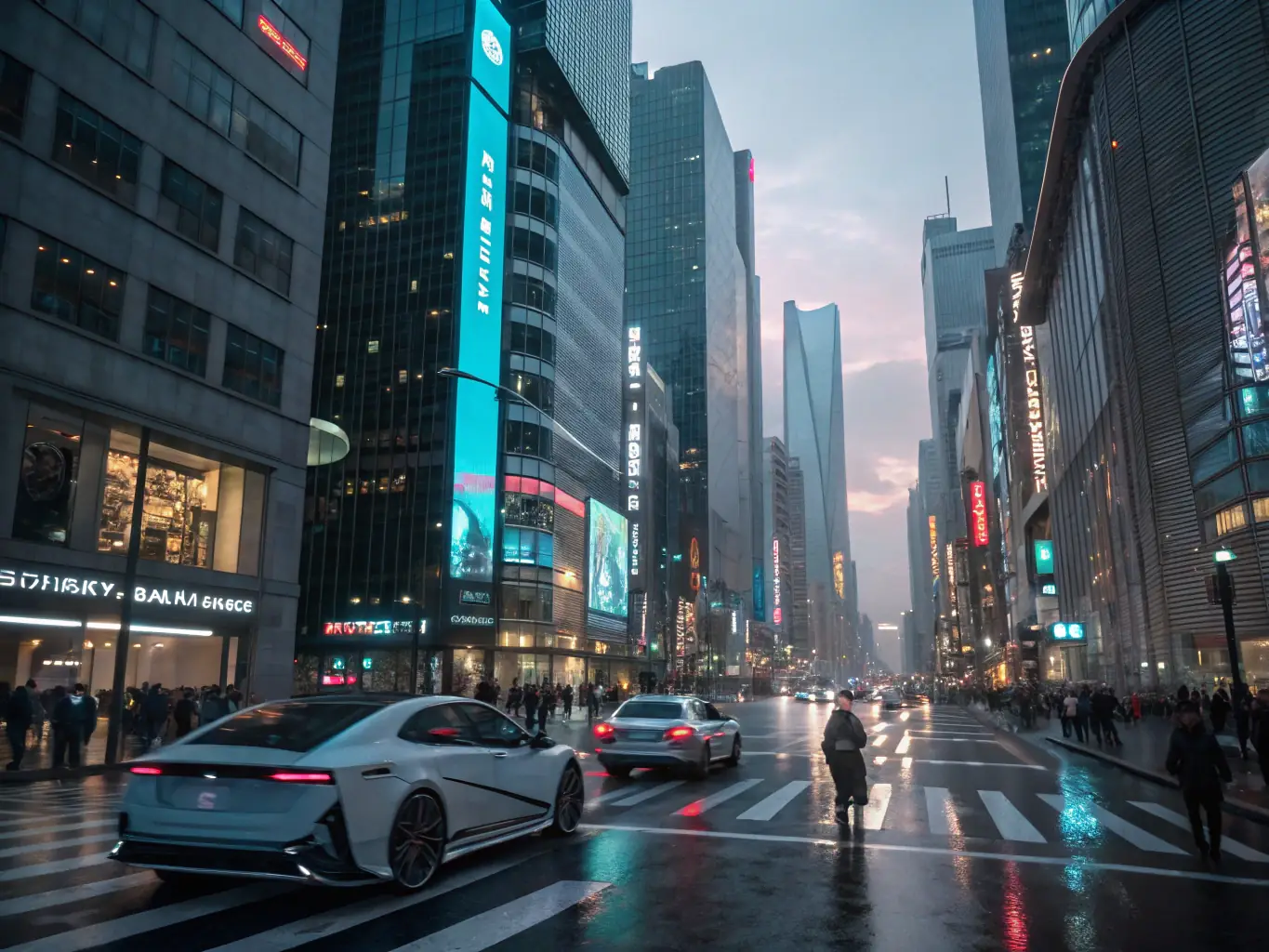 A futuristic cityscape with automated systems managing traffic and energy, symbolizing custom automation development.