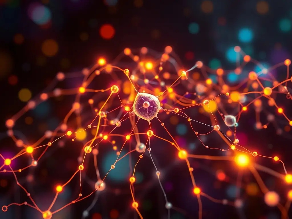 An abstract representation of a neural network, highlighting the capabilities of AI and machine learning solutions.