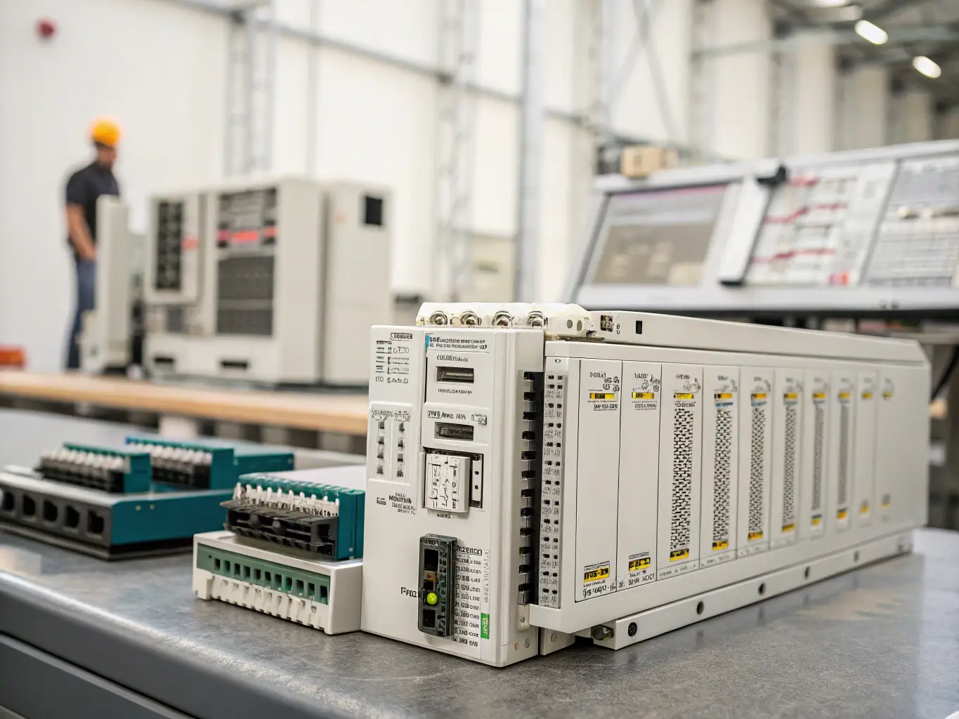 A detailed image of a Programmable Logic Controller (PLC) in a modern industrial setting, highlighting its role in automation.