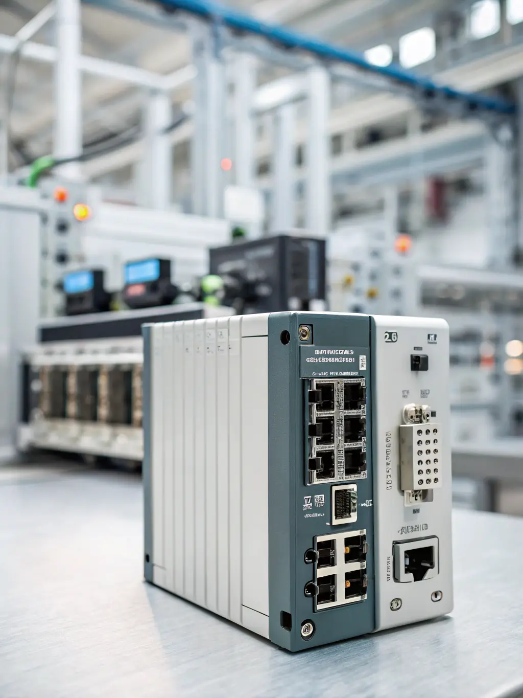 A high-angle shot of a PLC (Programmable Logic Controller) system installed in a control panel, showcasing its compact design and organized wiring, emphasizing its role in controlling automated processes for Global Automation.